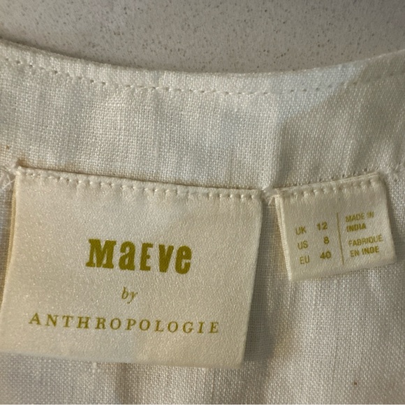 Maeve By Anthropologie Linen Lace-Up Top Size 8 Off White - Picture 6 of 12
